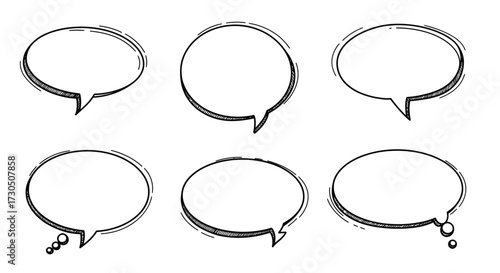 Expressive collection of hand-drawn sketch speech bubbles, ideal for dynamic graphic design and communication concepts, adding an authentic, artistic touch
