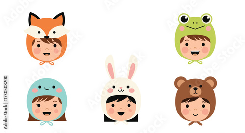 Cute children wearing animal-themed hats for dress-up.