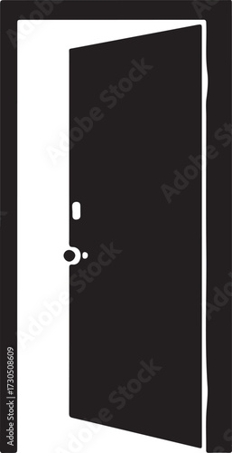 Open black door with white interior and door knob silhouette doorway entrance