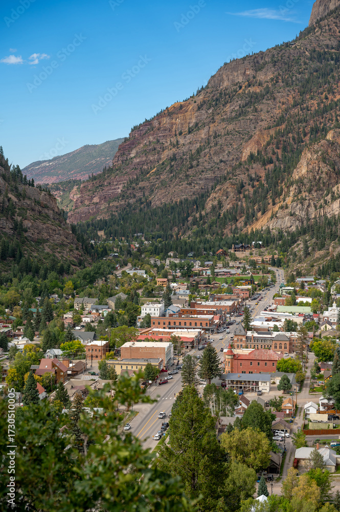 Fototapeta premium Ouray, a mountain town in Southwest Colorado, United States. Ouray is known as Switzerland of America situated in the heart of the San Juan Mountains.