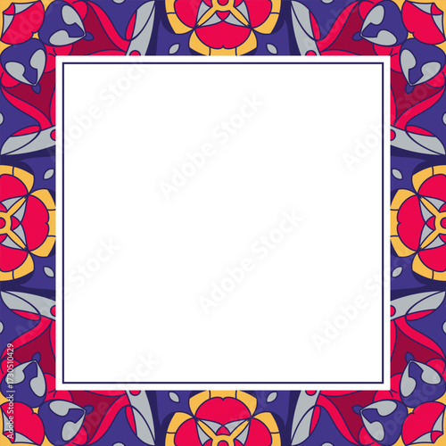 Oriental ornamental mosaic frame. Asian design for page decoration. Vector background