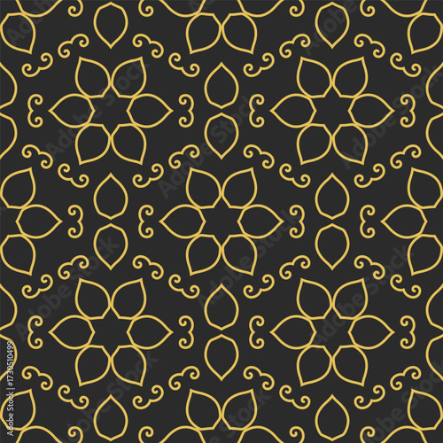 Vintage royal seamless pattern in Victorian style. Vector luxury fabric swatch with golden retro ornament