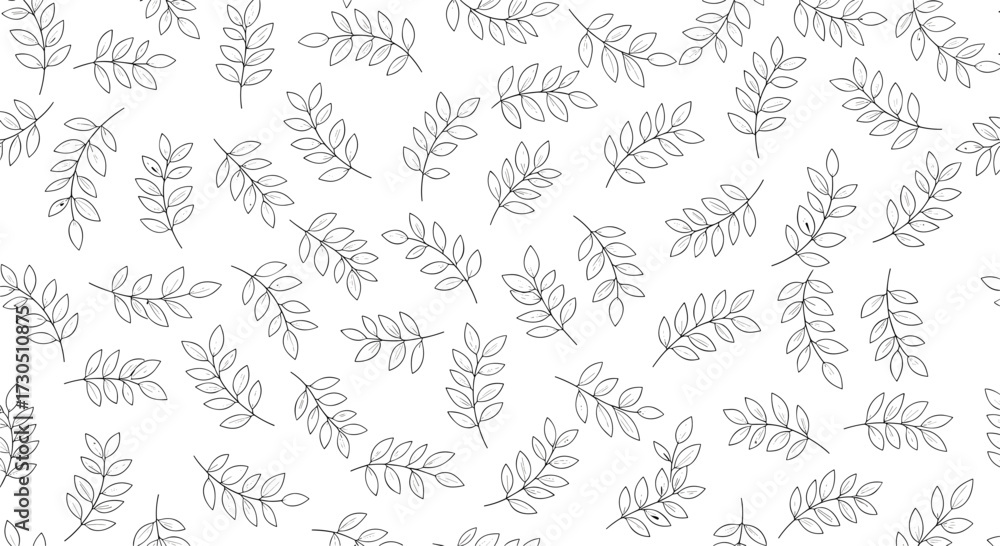 Fototapeta premium A pattern of small black botanical motifs on a white background.
