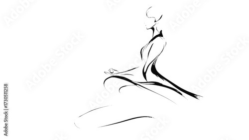 Hand drawn silhouette of a woman meditating in a minimalist style on a transparent background