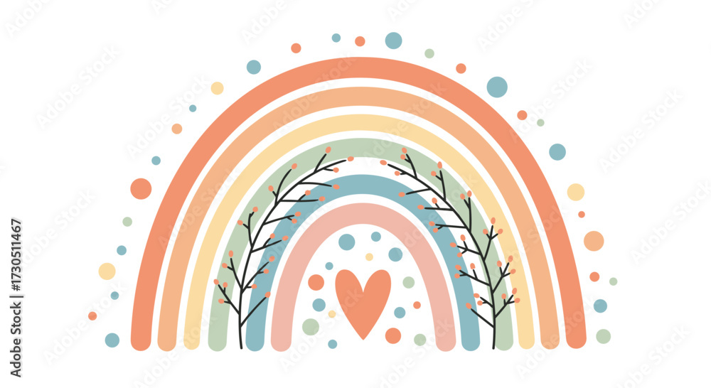 Fototapeta premium Boho rainbow with heart and branches for decoration.