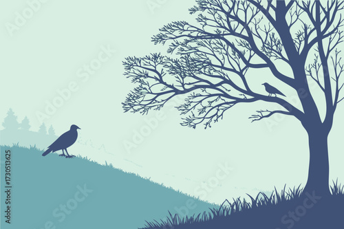 Perched Bald Eagle on Bare Branch Vector Illustration - Monochrome Raptor Graphic

