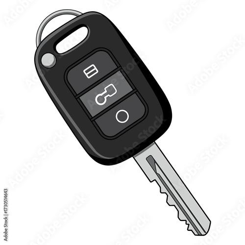 Modern car key with remote control for central locking system and security for vehicle access and ignition startup