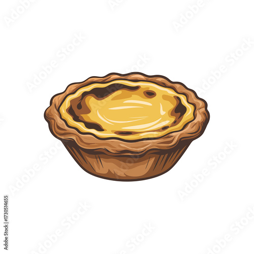 Delicious egg tart pastry illustration showcasing creamy custard and flaky crust perfect for food blogs and culinary designs