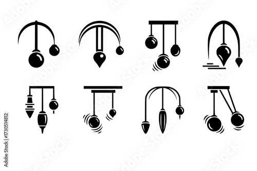 Swinging Hypnosis Pendulum Icons Set: Collection of Diverse Pendulum Illustrations for Hypnosis, Mind Control, Therapy, Spirituality.