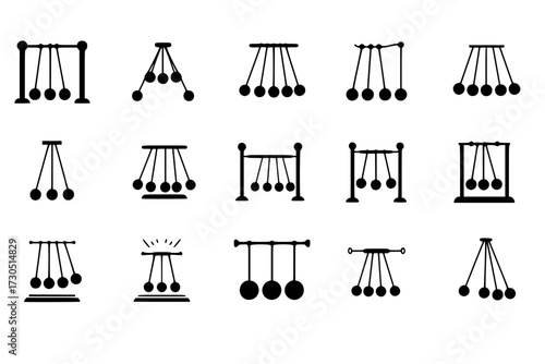 Swinging Hypnosis Pendulum Icons Set: Collection of Diverse Pendulum Illustrations for Hypnosis, Mind Control, Therapy, Spirituality.