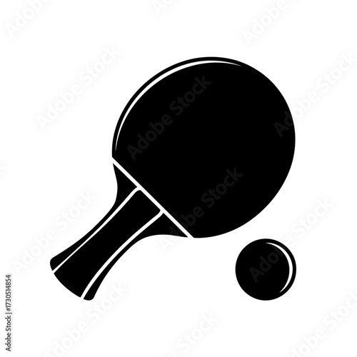 Table tennis paddle and ball black silhouette vector graphic for sport and leisure activities promotional materials design projects