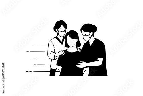 Fainting Icons Set: Line Art Icons of People Experiencing Medical Emergencies, Calling for Help, Lying Injured, Receiving Care.