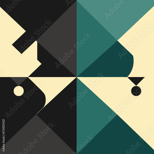 Abstract Geometric Chess Pieces in Contrasting Colors.