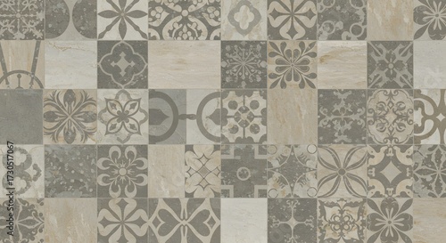 Elegant Beige and Gray Decorative Tile Pattern