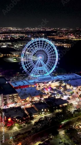 Orlando Eye At Orlando In Florida United States. Illuminated Ferris Wheel. International Drive. Night City Scenery. Florida United States. Orlando Eye At Orlando In Florida United States. 