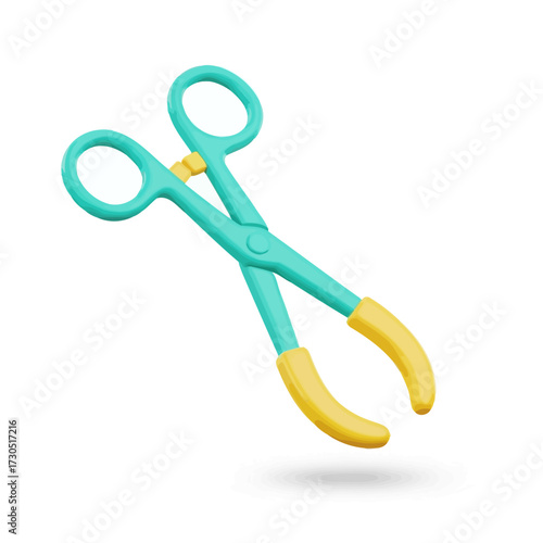 Vibrant teal and yellow kitchen tongs with a scissor-like design, floating on a clean white background.