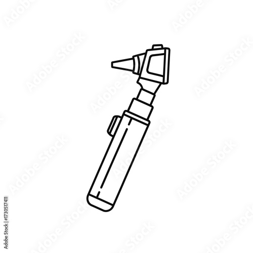 Line drawing of an otoscope, a medical instrument used to examine the ear canal.