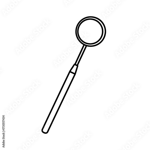 A simple black and white line drawing of a dental mirror, a tool used by dentists.