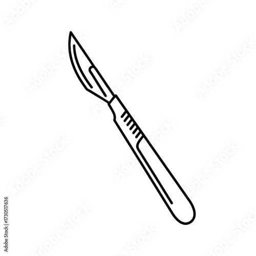 Black and white illustration of a surgical scalpel, a medical instrument for cutting.