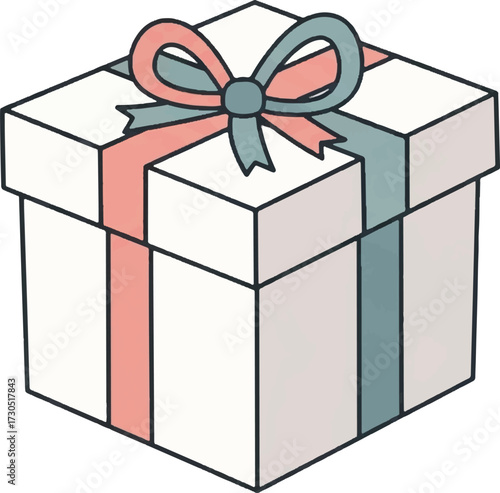Hand drawn gift box tied with colorful ribbon and bow awaiting celebration