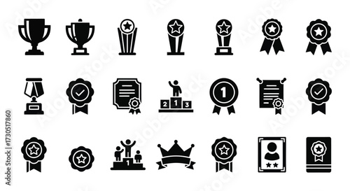 Set of black award and trophy icons