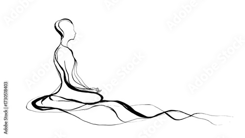 Abstract line drawing of a meditating figure in serene pose  no background