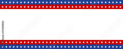 Red and blue stripped line border with stars on blank copy space background template.