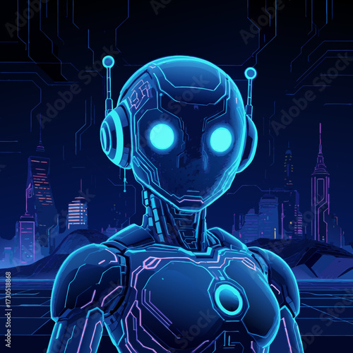 Futuristic Robot with Glowing Eyes and Sleek Design.