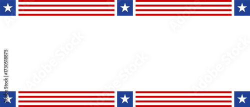 America US red blue stripped line border with stars on blank background template.