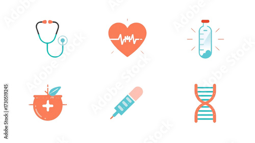 Medical Icons Collection: A vibrant set of medical icons, perfectly representing diverse aspects of healthcare and wellness, embodying the essence of health and well-being.