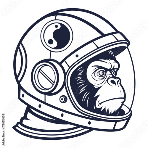 Ape Astronaut Determined Monkey in Space Helmet.