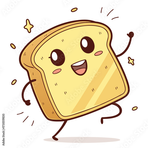 Happy Cartoon Toast Character Dancing with Joy.