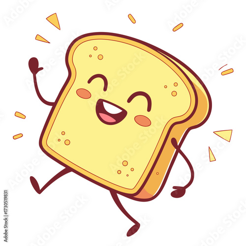 Happy Cartoon Slice of Bread Character Jumping with Joy.