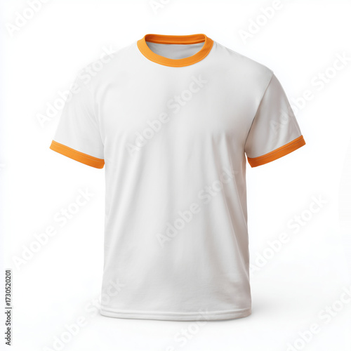 Sporty Orange And White Ringer Blank T-shirt Mockup On White Background