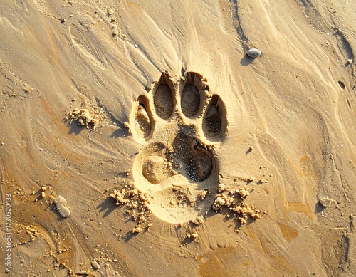 Dog paw print in sand 
