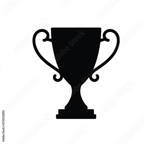 Simple silhouette art icon of a trophy celebrating victory and achievement in competition isolated on white background