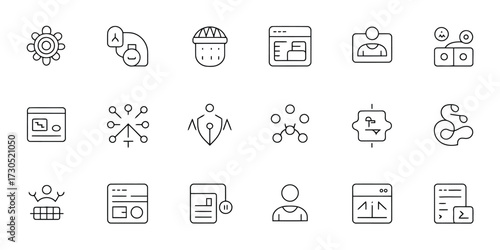 Simple thin line icons set representing business technology and finance concepts isolated on white background