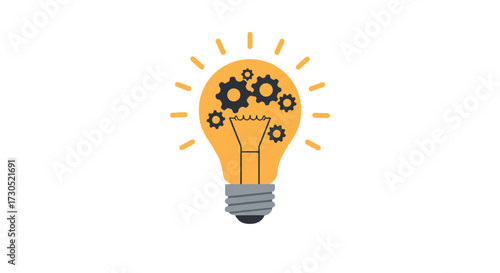 A vibrant 2D flat vector illustration depicts a glowing light bulb illuminating intricate gear mechanisms, symbolizing innovation and problem-solving in engineering and physics concepts.