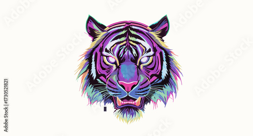 Vibrant Tiger Portrait A Colorful Display of Wildlife Art.