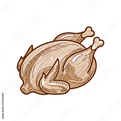 Whole Chicken Embroidery Design, Roast Poultry Stitch Illustration, Farm Food Applique for Kitchen Textiles, Culinary Meat Patch Artwork for Chef Uniforms, DIY Sewing and Decorative Crafts