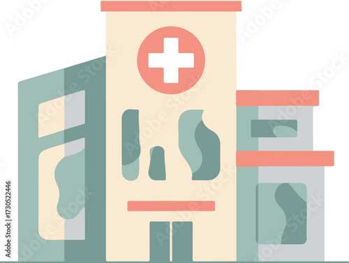 Modern Hospital Building Illustration with Medical Cross Icon