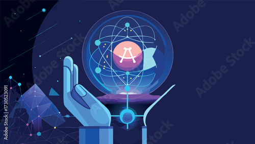 Futuristic low poly illustration with geometric shapes and vibrant colors