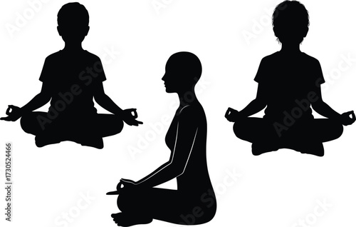 People meditating in lotus pose silhouettes on white background, meditation, lotus, yoga, pose, silhouette, people, white, background, peaceful, spiritual, relaxation, mind, health, wellness, zen, cal