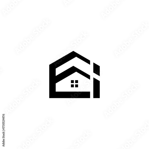 modern EI letter real estate logo in linear style with simple roof building