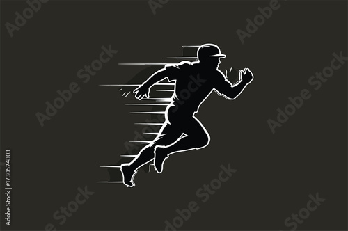 Silhouette of a baseball player running with motion lines, baseball, player, silhouette, running, motion, speed, action, sport, athlete, game, uniform, helmet, cap, movement, fast, dynamic, energy, po