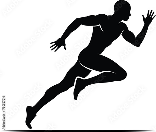 Silhouette of a sprinter in full stride running sport, silhouette, sprinter, running, stride, sport, athlete, fitness, male, human, figure, isolated, white background, energy, speed, strength, agility