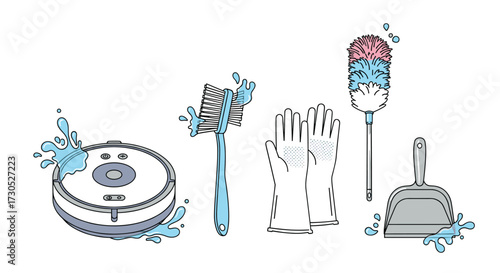 A collection of cleaning supplies for a spotless home environment.