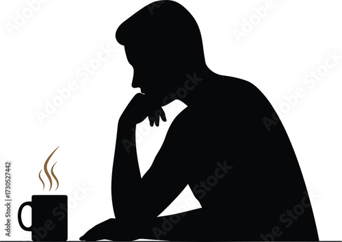 Silhouette of man contemplating with coffee cup male, silhouette, man, male, person, thinking, contemplation, coffee, mug, hot drink, steam, beverage, morning, break, rest, relaxation, pensive, though