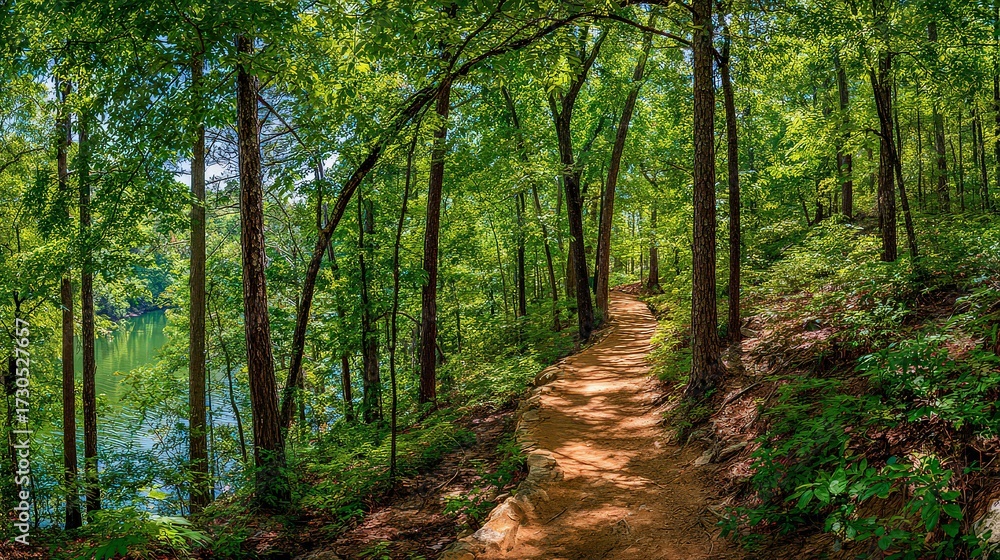 Obraz premium Forest Trail Path Through Lush Green Trees