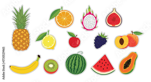 A vibrant assortment of exotic and common fruits displayed in a colorful collection.